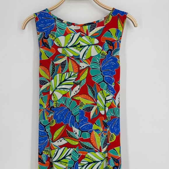 Nicole Miller Jumpsuit Size XL Red Blue Tropical Leaf Print Sleeveless Resort - Picture 8 of 12
